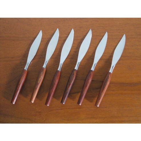 Westall Richardson steel & rosewood steak knives x 6 c1960s Sheffield - England